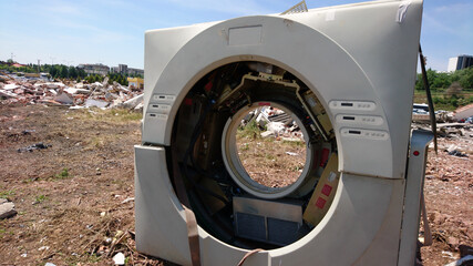 Wasted MRI device left outside abandoned out of order