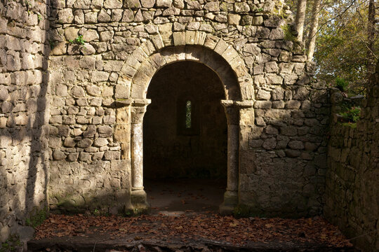 An old romanesque doorway at the Castelo dos Mouros (The Moors Castle)&nbsp;at Sintra, Portugal, Europe - 16th November 2010