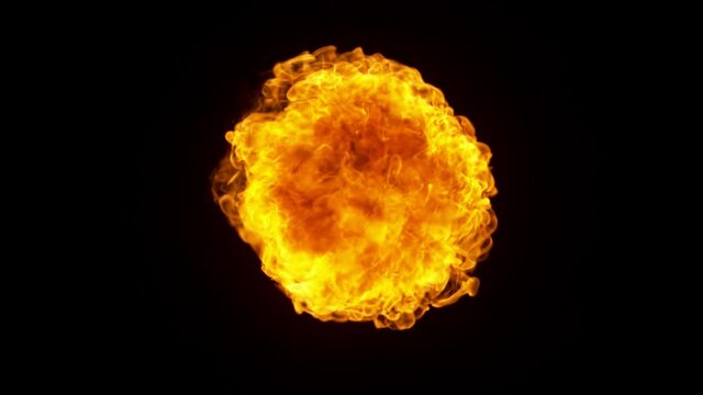 Super slow motion of fire blast isolated on black background. Filmed on high speed camera, 1000 fps