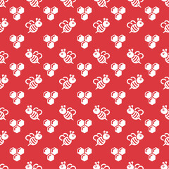 Bee and honeycomb seamless repeat pattern background