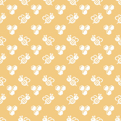 Bee and honeycomb seamless repeat pattern background