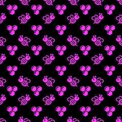 Bee and honeycomb seamless repeat pattern background