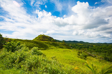 Obraz premium Green hill and terrace in Aimeliik state, the famous prehistoric terraces, the largest in Palau