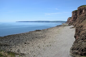 Rocky coastline of Nova Scotia, Canada under the blue sky