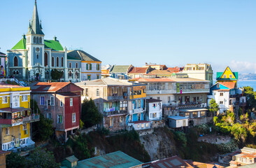 colourful houses in the hilly city of Valparaiso Chile