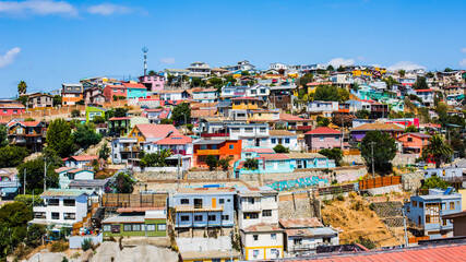 colourful houses in the hilly city of Valparaiso Chile
