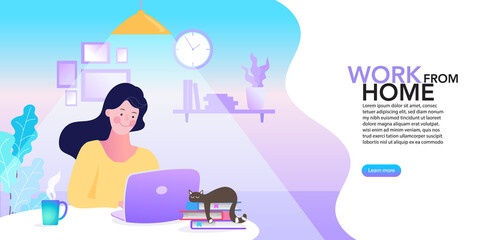 working from home, teaching and learning online, Remote work, performance of tasks sent by email or social media, Flat vector illustration, EPS10.