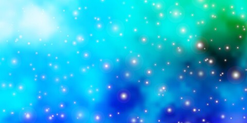 Light Blue, Green vector template with neon stars. Colorful illustration in abstract style with gradient stars. Best design for your ad, poster, banner.