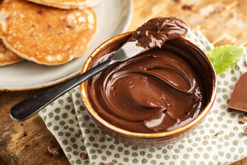 Freshmade chocolate paste served in bowl