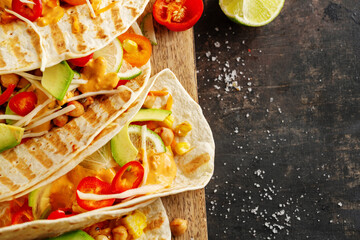 Fresh homemade appetizing vegan tacos