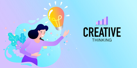 Vector cartoon illustration of Women idea came.