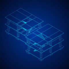 Building under construction. Build house construct in process. Wireframe low poly mesh vector illustration