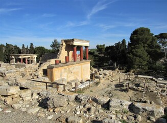 View of the ruins of the Palace of Knossos near Heraklion on the island of Crete in Greece