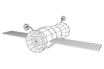 Space station communications satellite. Wireframe low poly mesh vector illustration. © newb1