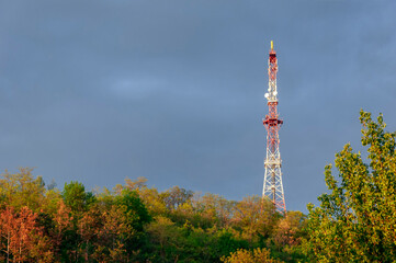 radio tower on stormy sky background