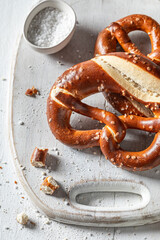 Crunchy pretzels freshly baked with salt at home