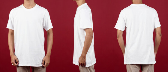 white t-shirt Front and back, mock up templates for Premium Photo print designs. model photoshoot...