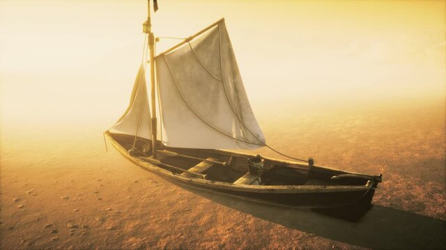 Fishing or fisherman boat abandoned in desert
