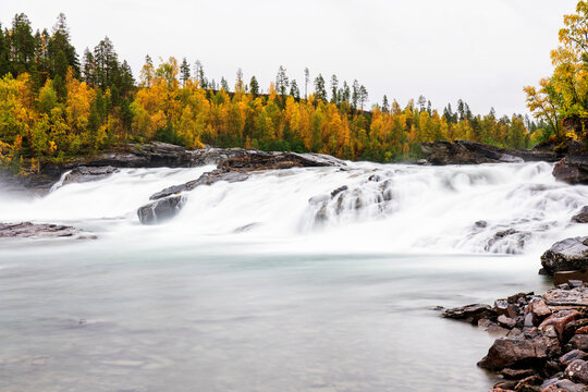 Bardufoss waterfall located in Tamok Valley, Troms og Finnmark region, Norway