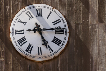 Old clock on clocktower, Santiago Humberstone Oficina Salitrera, Atacama Desert, Norte Grande, Chile