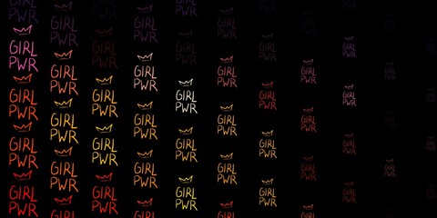 Dark Pink, Yellow vector backdrop with woman's power symbols.