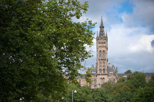 Glasgow, Scotland, 7th September 2013, Main building and tower of the University of Glasgow at Gilmorehill