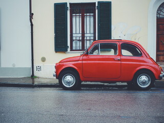 Red Fiat Cinquecento in Pisa, Tuscany, Italy