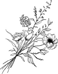 Vintage style vector illustration of flower and leaves bouquet