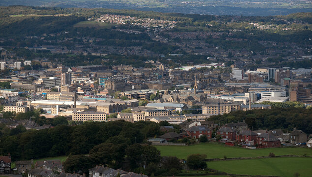 Huddersfield, West Yorkshire, UK, October 2013, view of Huddersfield and the surrounding area from Castle Hill