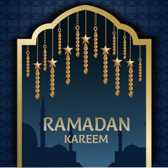 beautiful ramadan kareem background with mosque silhouette and ornaments