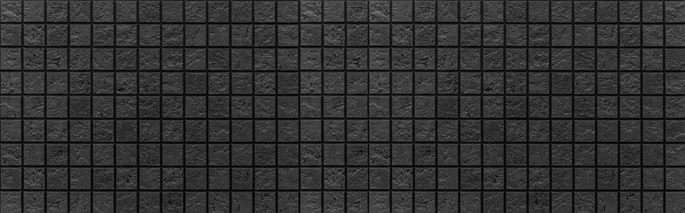 Panorama of Dark mosaic ceramic tiles texture background. Black and white, black background, black texture, Black tile texture