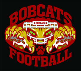 bobcats football team design with mascot and claws inside ball for school, college or league