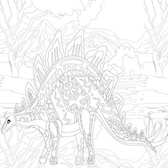 Fototapeta premium Spinosaurus Dinosaur. Dino Coloring Pages. Animal coloring book pages for Adults.