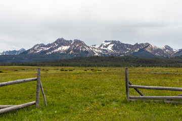 sawtooth mountain range on a calm and cloudy spring day