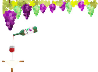 赤ワイン ワインボトルとワイングラス 透け感のある水彩風のおしゃれなイラスト Wall Mural Taeco