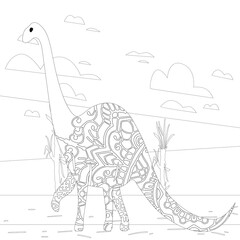 Spinosaurus Dinosaur. Dino Coloring Pages. Animal coloring book pages for Adults.