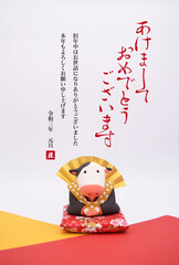 2021年　丑年の年賀状　福助の粘土人形