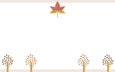 紅葉したモミジと街路樹のメッセージカード、透明水彩風