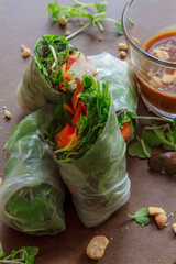 shrimp spring rolls with micro greens.