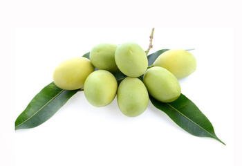 Marian plum, Plum mango, Maprang Fruit isolated on white background. Fruit of Thailand.