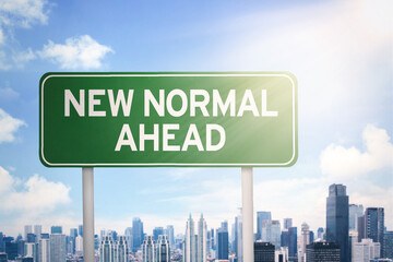 Signpost with New Normal Ahead text