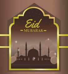 Eid al fitr background with mosque silhouette