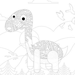 Spinosaurus Dinosaur. Dino Coloring Pages. Animal coloring book pages for Adults.