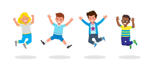 Happy kids jumping character vector design.