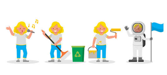 Kid character vector design presentation in various action.