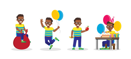 Kid character vector design presentation in various action.