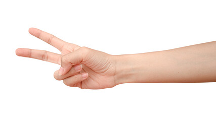 Hand show finger number two isolated on white background with clipping path.