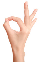 Hand showing ok sign isolated on white background