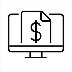 Salary, price. Online. Remote job, home office, work from home. Vector line icon.