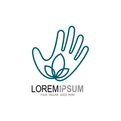 Hand and leaf logo combination, Nature design with line design